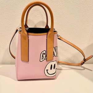 Ganni tote mini bag PINK women Crossbody Bag with Smiley Design cow leather